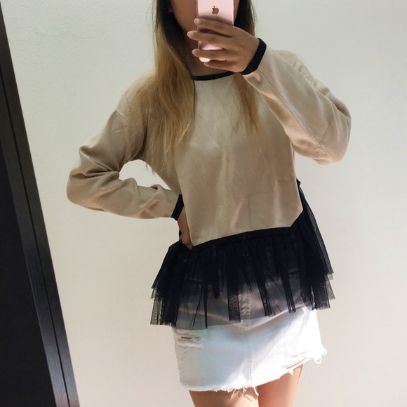 English Factory Tulle Sweater - Camel/ Black - Picture 2 of 8